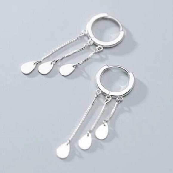 NEW 925 STERLING SILVER TASSEL DROP HOOP EARRINGS, NICE EARRINGS, CUTE EARRINGS - Picture 2 of 7